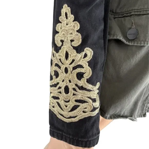 Sanctuary Denim Military Jacket Womens XS Embroidery Edgy Outdoor Utility Army - Picture 3 of 8